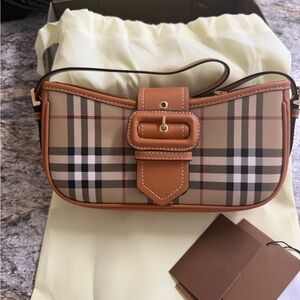 Burberry Tan and Brown Shoulder Bag with Classic Plaid